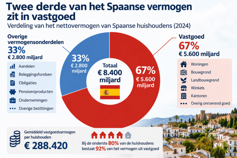 Twee derde van het Spaanse vermogen zit in vastgoed: 92% van huurwoningen is in handen van particulieren